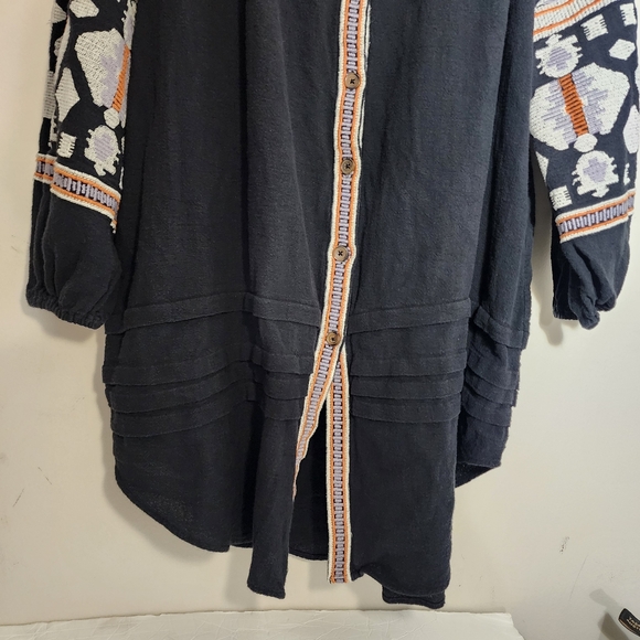 Free People High-low Caftan Dress With Embroidery Button Down Front Size XS - Picture 4 of 11